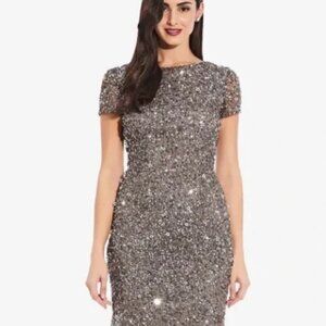 Adrianna Papell cocktail grey sequin dress S